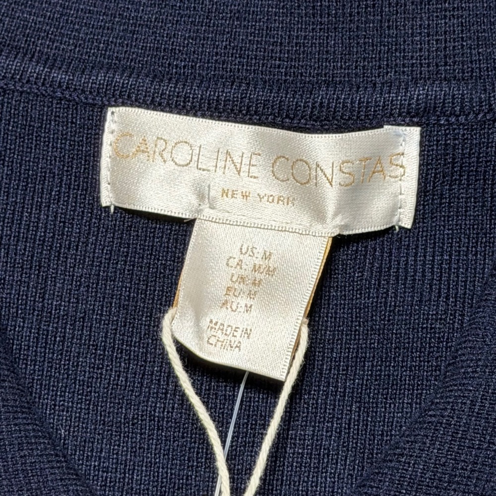 Caroline Constas Navy Blue Knit Polo Mini Dress White Trim Pleated Skirt Size M - Picture 2 of 12